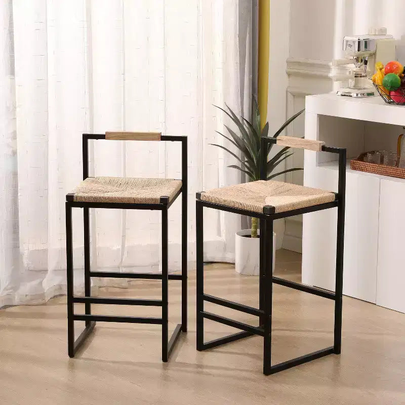 MAYEERTY Water Hyacinth Woven Bar Stools Set of 2 - with Back, Counter Height for Kitchen/Home/Office
