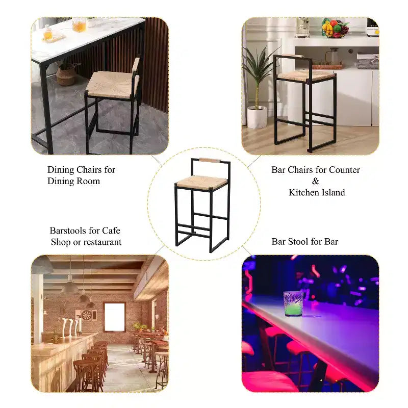 MAYEERTY Water Hyacinth Woven Bar Stools Set of 2 - with Back, Counter Height for Kitchen/Home/Office