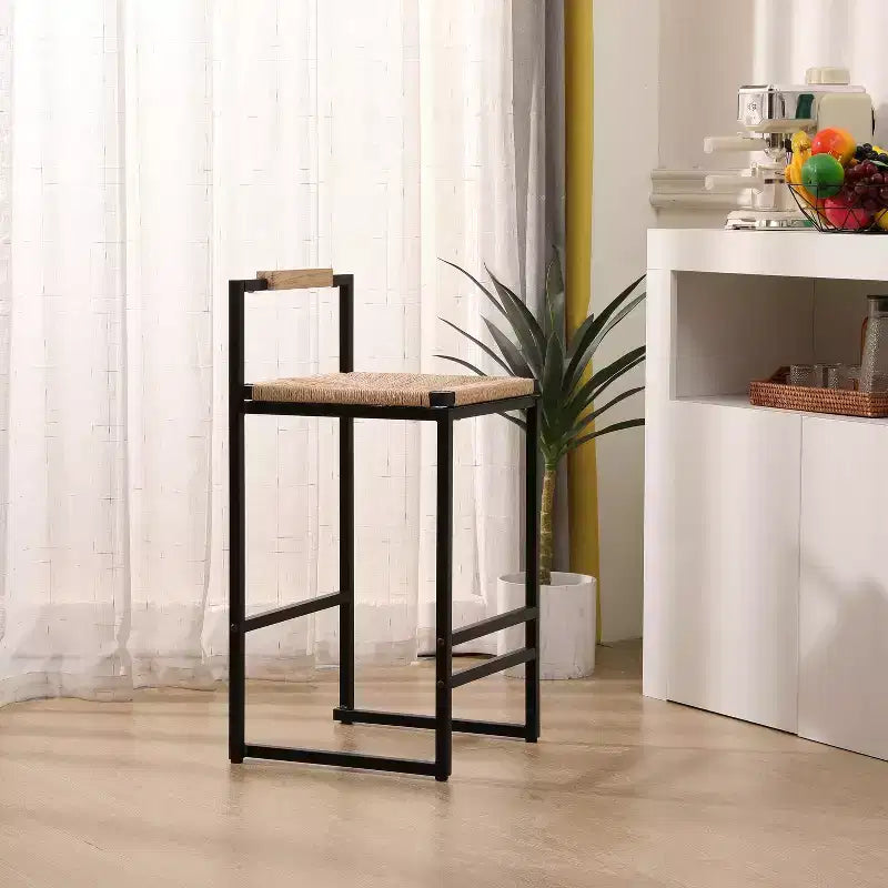 MAYEERTY Water Hyacinth Woven Bar Stools Set of 2 - with Back, Counter Height for Kitchen/Home/Office