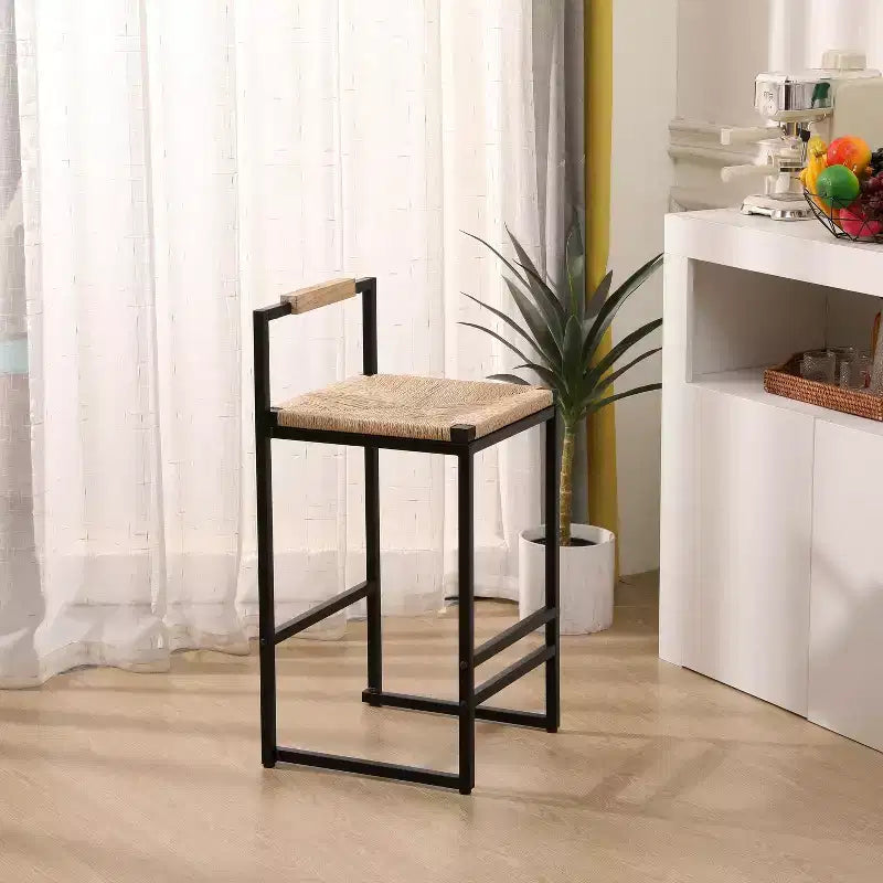 MAYEERTY Water Hyacinth Woven Bar Stools Set of 2 - with Back, Counter Height for Kitchen/Home/Office