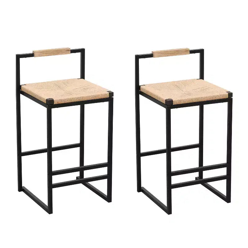 MAYEERTY Water Hyacinth Woven Bar Stools Set of 2 - with Back, Counter Height for Kitchen/Home/Office