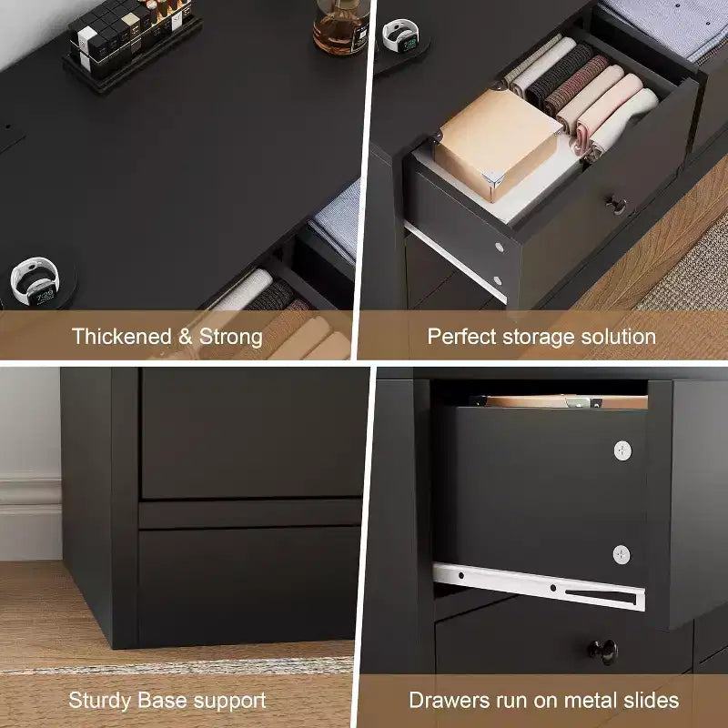 12 Drawers Dresser, 61 Large Drawers Black Dresser for Bedroom, Wood Dressers & Chest of Drawers for Bedroom, Living Room