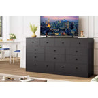 12 Drawers Dresser, 61 Large Drawers Black Dresser for Bedroom, Wood Dressers & Chest of Drawers for Bedroom, Living Room