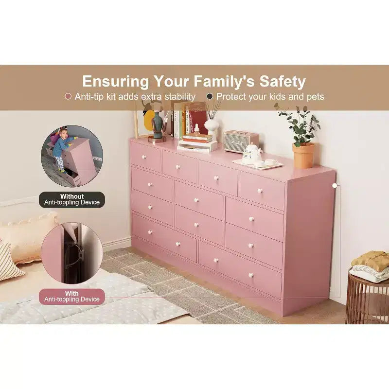 12 Drawers Dresser, 61 Large Drawers Black Dresser for Bedroom, Wood Dressers & Chest of Drawers for Bedroom, Living Room