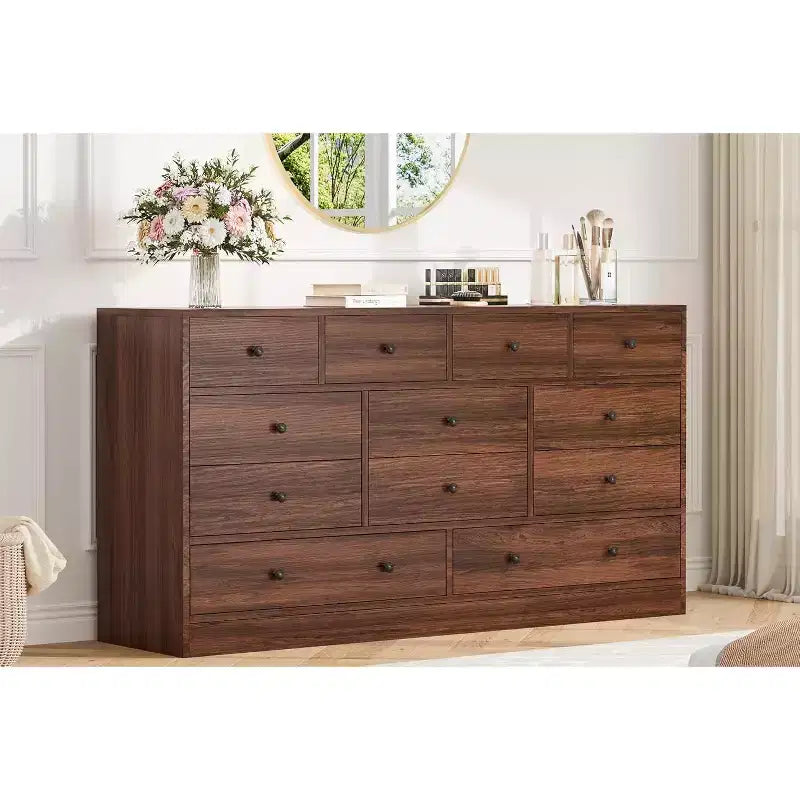 12 Drawers Dresser, 61 Large Drawers Black Dresser for Bedroom, Wood Dressers & Chest of Drawers for Bedroom, Living Room