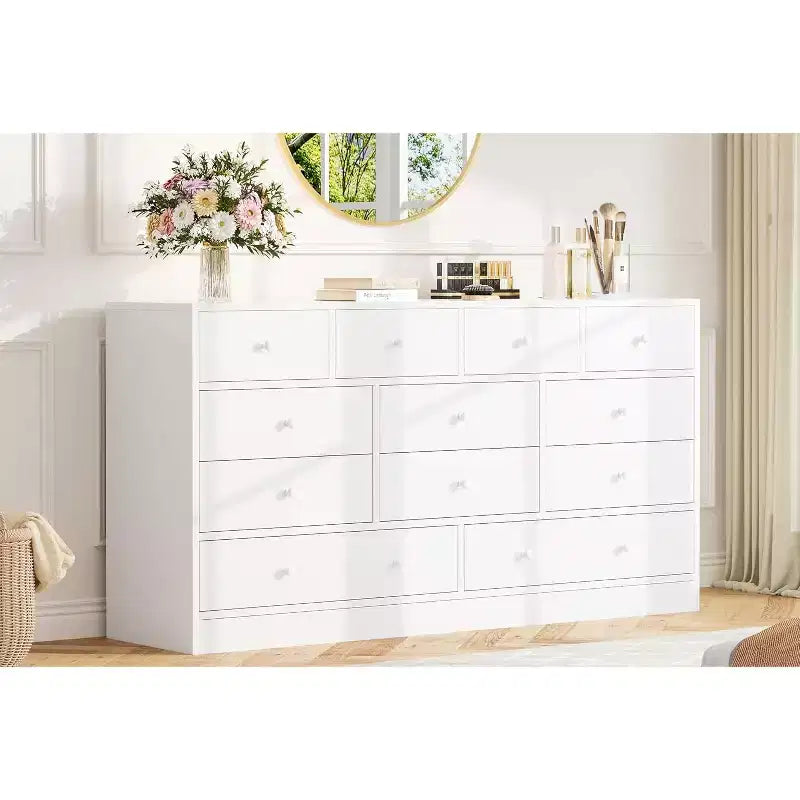 12 Drawers Dresser, 61 Large Drawers Black Dresser for Bedroom, Wood Dressers & Chest of Drawers for Bedroom, Living Room