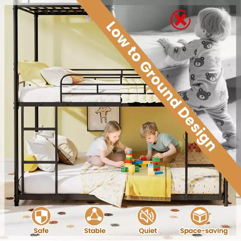 Costway Full Over Full Over Full Metal Bed Frame Heavy-Duty Triple Bunk Bed w/Dual Ladders