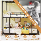 Costway Full Over Full Over Full Metal Bed Frame Heavy-Duty Triple Bunk Bed w/Dual Ladders