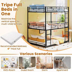 Costway Full Over Full Over Full Metal Bed Frame Heavy-Duty Triple Bunk Bed w/Dual Ladders