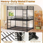 Costway Full Over Full Over Full Metal Bed Frame Heavy-Duty Triple Bunk Bed w/Dual Ladders