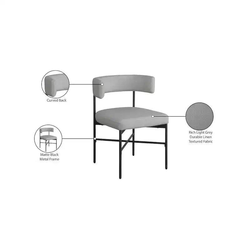 Meridian Furniture,Rivage Durable Linen Textured Fabric Dining Chair, Set of 2