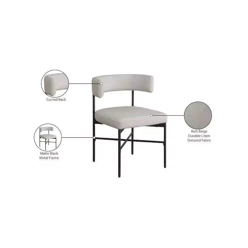 Meridian Furniture,Rivage Durable Linen Textured Fabric Dining Chair, Set of 2