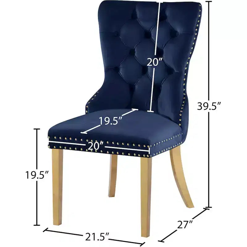 Meridian Furniture, Sedie da pranzo Carmen in velluto blu navy, set da 2