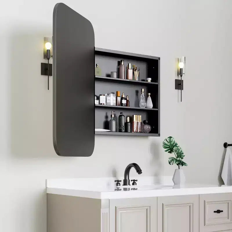 Mobiletto portamedicine da bagno rettangolare nero con specchio, 36 * 24 pollici