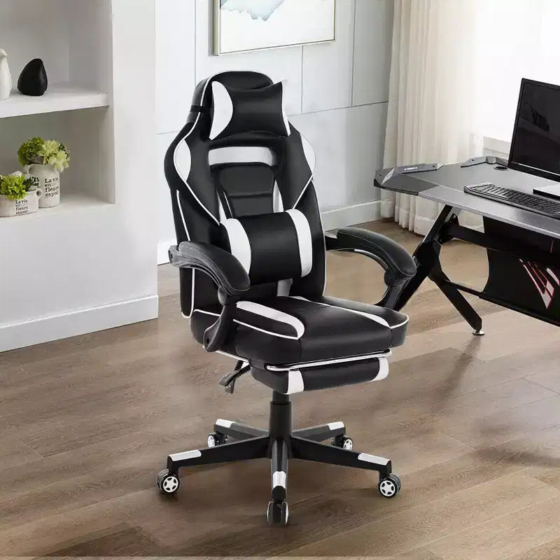 Sedia da gaming girevole a 360°, regolabile in altezza, con poggiapiedi estraibile e supporto lombare ergonomico, in pelle PU, per computer e ufficio, con poggiatesta