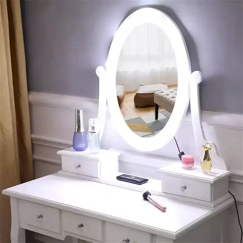 Comò a 5 cassetti con specchio singolo e lampadina per accessori domestici