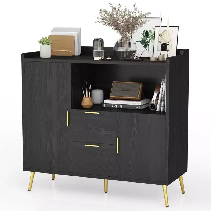 Mobile da Cucina a Microonde da 40 pollici, Credenza a Buffet, Mobile Contenitore, Mobile Bar per Caffè con Ripiani Regolabili, 2 Cassetti e 2 Ante, per la Casa