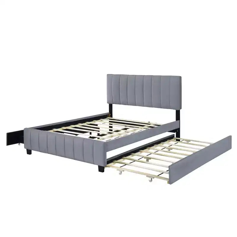 Letto imbottito Queen size con sistema di sollevamento idraulico e vano contenitore - Beige