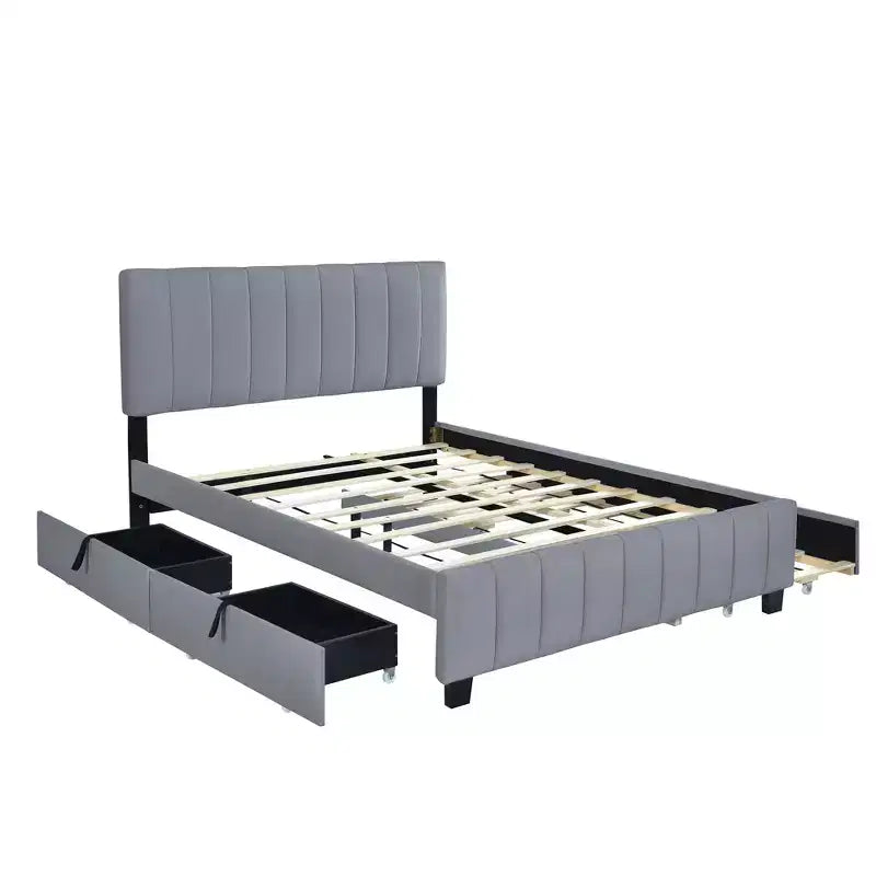 Letto imbottito Queen size con sistema di sollevamento idraulico e vano contenitore - Beige