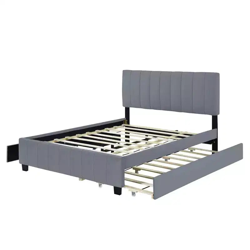 Letto imbottito Queen size con sistema di sollevamento idraulico e vano contenitore - Beige