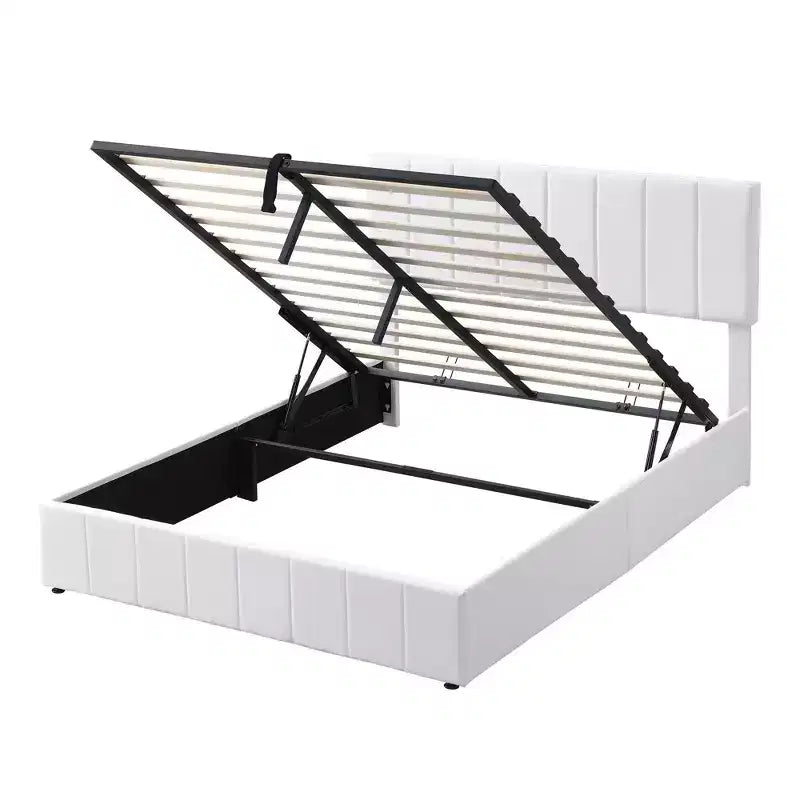Letto imbottito Queen size con sistema di sollevamento idraulico e vano contenitore - Beige