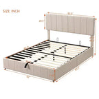 Letto imbottito Queen size con sistema di sollevamento idraulico e vano contenitore - Beige
