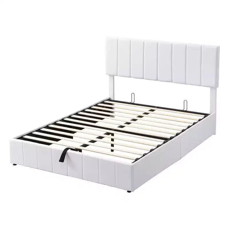 Letto imbottito Queen size con sistema di sollevamento idraulico e vano contenitore - Beige