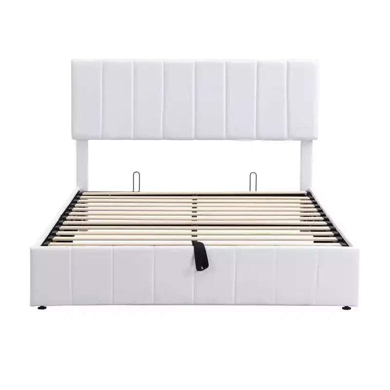 Letto imbottito Queen size con sistema di sollevamento idraulico e vano contenitore - Beige