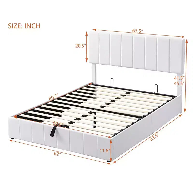 Letto imbottito Queen size con sistema di sollevamento idraulico e vano contenitore - Beige