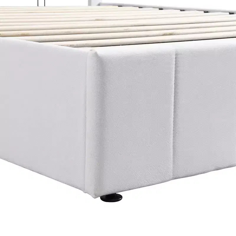 Letto imbottito Queen size con sistema di sollevamento idraulico e vano contenitore - Beige
