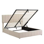 Letto imbottito Queen size con sistema di sollevamento idraulico e vano contenitore - Beige
