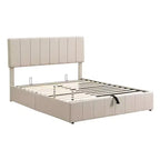 Letto imbottito Queen size con sistema di sollevamento idraulico e vano contenitore - Beige