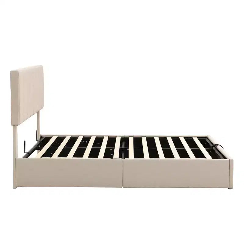 Letto imbottito Queen size con sistema di sollevamento idraulico e vano contenitore - Beige