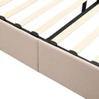 Letto imbottito Queen size con sistema di sollevamento idraulico e vano contenitore - Beige