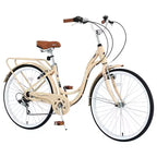 NAYSAYE Bicycle 7 Speed Steel Frame 24 Inch Ladies Bike for Commuting and Leisure for Urban Rides, Beige, 62.2*23.62*40.16