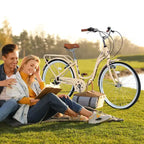 NAYSAYE Bicycle 7 Speed Steel Frame 24 Inch Ladies Bike for Commuting and Leisure for Urban Rides, Beige, 62.2*23.62*40.16