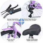 NAYSAYE Bicycle 7 Speed 26 Inch Beach Cruiser Bike Steel Frame for Women for Comfortable Rides, Purple, 69.96*28.32*43.2
