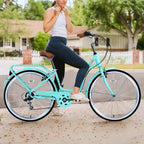 Bicicletta NAYSAYE 7 velocità telaio in acciaio da donna per pendolarismo e tempo libero per donne attive, verde, 66.5*45.7*22.05