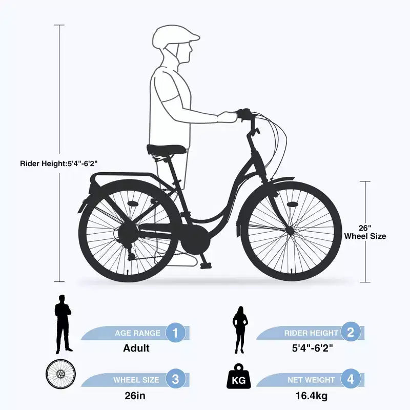 Bicicletta NAYSAYE 7 velocità telaio in acciaio da donna per pendolarismo e tempo libero per donne attive, verde, 66.5*45.7*22.05