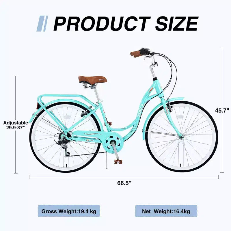Bicicletta NAYSAYE 7 velocità telaio in acciaio da donna per pendolarismo e tempo libero per donne attive, verde, 66.5*45.7*22.05