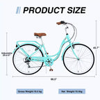 Bicicletta NAYSAYE 7 velocità telaio in acciaio da donna per pendolarismo e tempo libero per donne attive, verde, 66.5*45.7*22.05