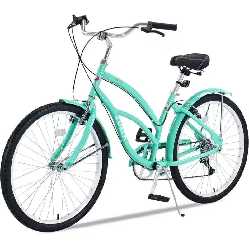 NAYSAYE 26 Inch Beach Cruiser Bike for Adults, 7 Speed Commuter Bicycle Steel Frame for Women for Comfortable Rides, Mint Green, 69.6*28.5*40.5