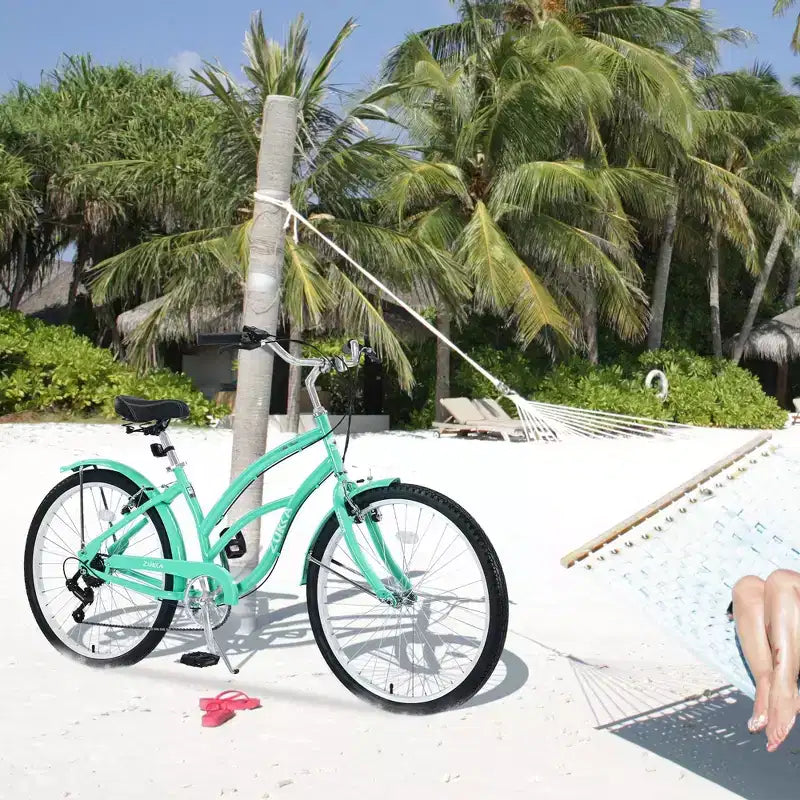NAYSAYE 26 Inch Beach Cruiser Bike for Adults, 7 Speed Commuter Bicycle Steel Frame for Women for Comfortable Rides, Mint Green, 69.6*28.5*40.5
