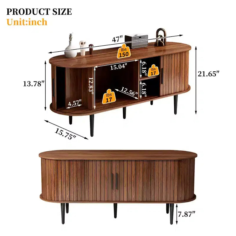 GDFStudio Fennik Mid-Century Modern Wooden TV Stand with Sliding Door