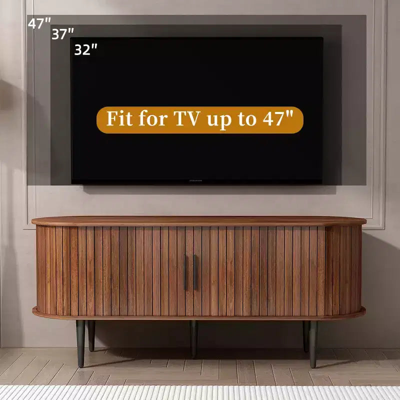GDFStudio Fennik Mid-Century Modern Wooden TV Stand with Sliding Door