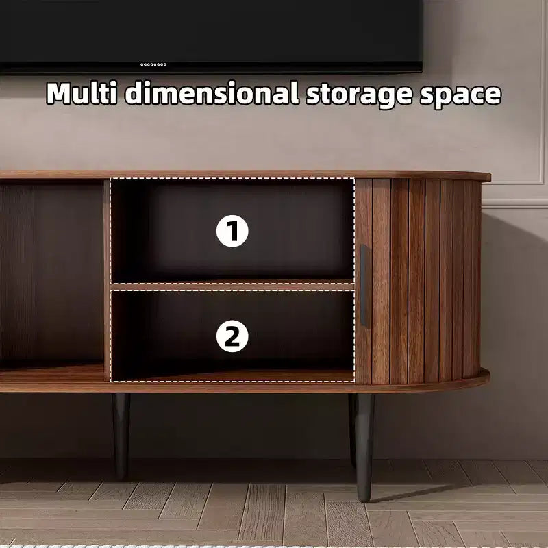 GDFStudio Fennik Mid-Century Modern Wooden TV Stand with Sliding Door