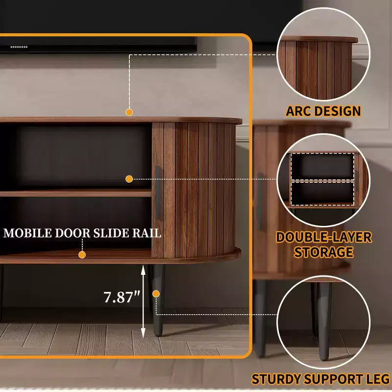 GDFStudio Fennik Mid-Century Modern Wooden TV Stand with Sliding Door