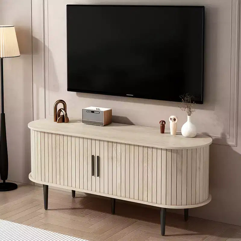 GDFStudio Fennik Mid-Century Modern Wooden TV Stand with Sliding Door