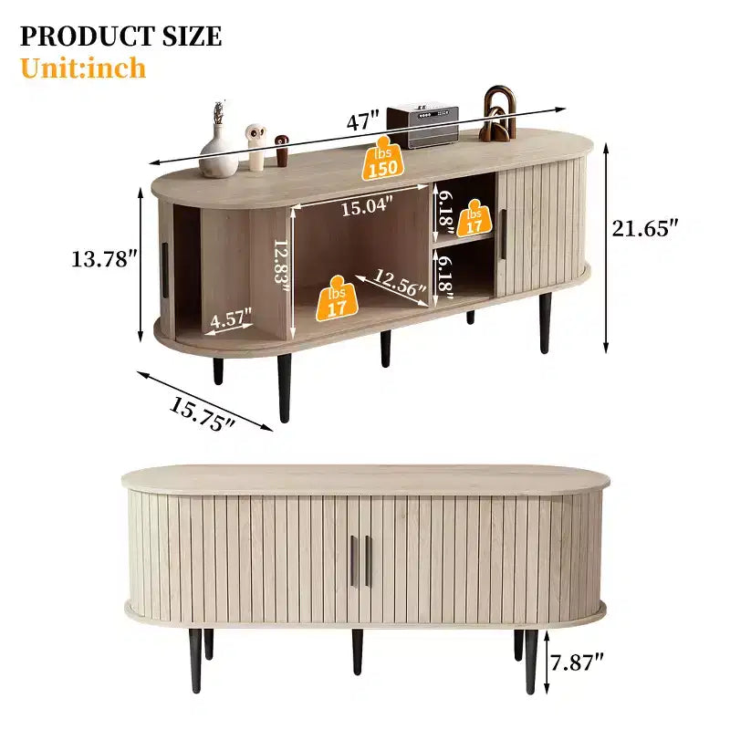 GDFStudio Fennik Mid-Century Modern Wooden TV Stand with Sliding Door