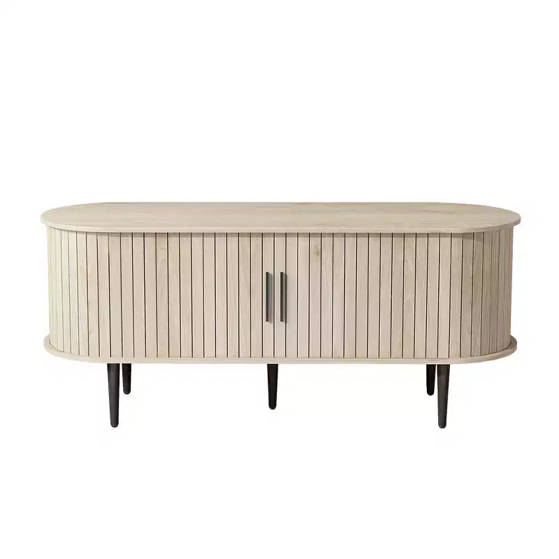 GDFStudio Fennik Mid-Century Modern Wooden TV Stand with Sliding Door